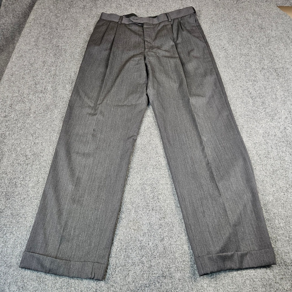 Hart Schaffner Marx HSM 1887 Mens 36 Gray 100% Wool Pleated Cuffed Dress Pants